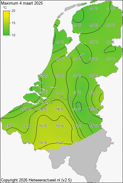 Maximum temperatuur 4 maart 2025