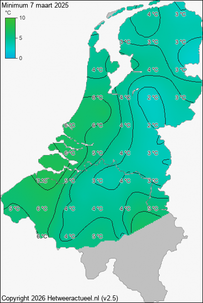 Minimum temperatuur 7 maart 2025