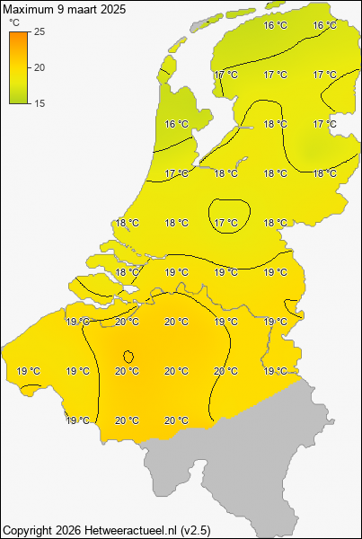 Maximum temperatuur 9 maart 2025