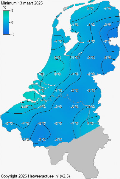 Minimum temperatuur 13 maart 2025