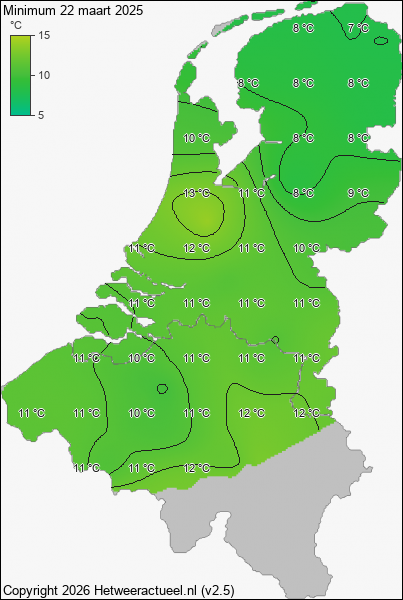 Minimum temperatuur 22 maart 2025