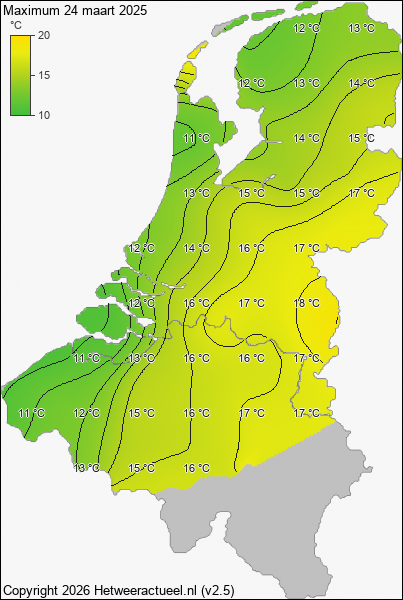 Maximum temperatuur 24 maart 2025