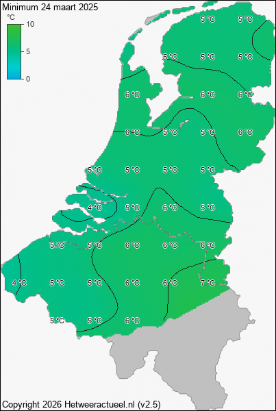 Minimum temperatuur 24 maart 2025