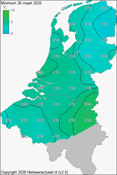 Minimum temperatuur 26 maart 2025