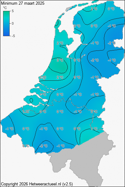 Minimum temperatuur 27 maart 2025