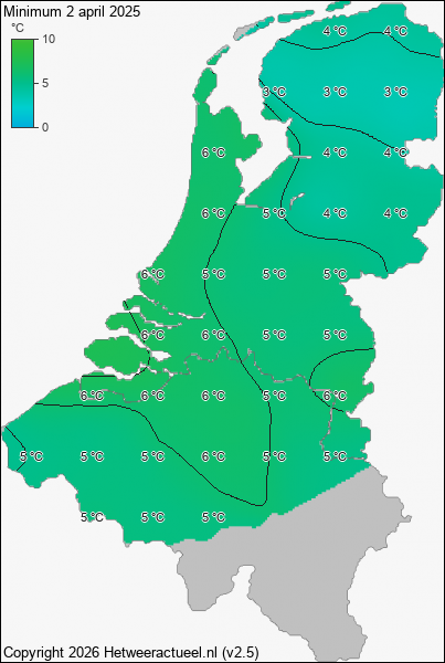 Minimum temperatuur 2 april 2025