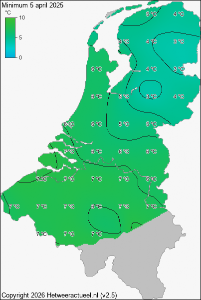 Minimum temperatuur 5 april 2025