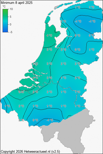 Minimum temperatuur 8 april 2025
