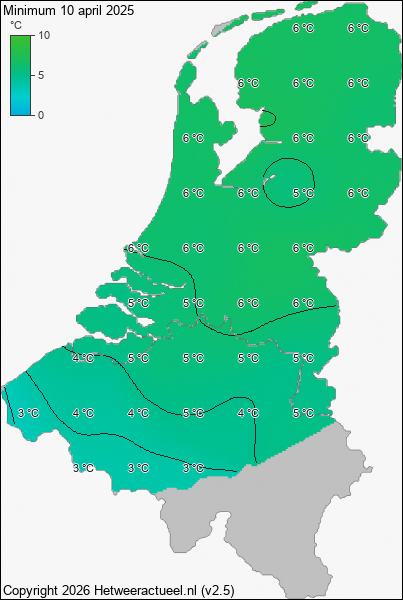 Minimum temperatuur 10 april 2025