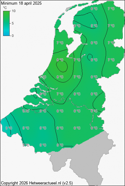 Minimum temperatuur 18 april 2025