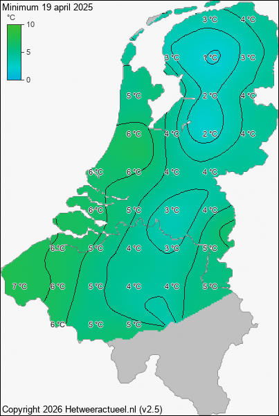 Minimum temperatuur 19 april 2025