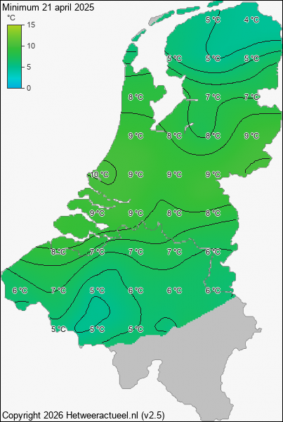 Minimum temperatuur 21 april 2025