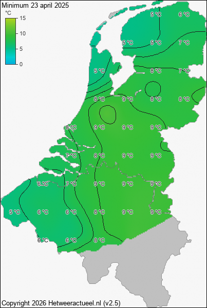 Minimum temperatuur 23 april 2025