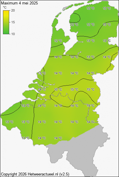 Maximum temperatuur 4 mei 2025