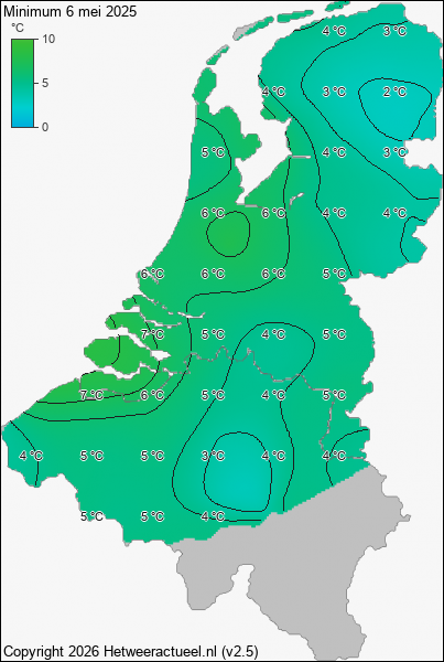 Minimum temperatuur 6 mei 2025