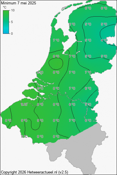 Minimum temperatuur 7 mei 2025