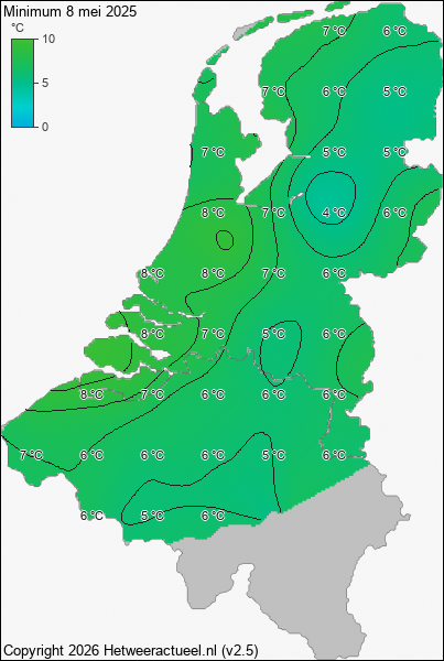 Minimum temperatuur 8 mei 2025
