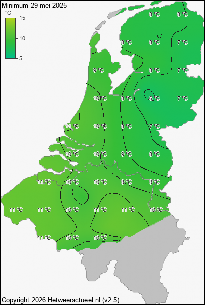 Minimum temperatuur 29 mei 2025