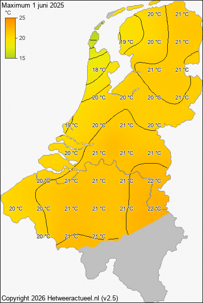 Maximum temperatuur 1 juni 2025