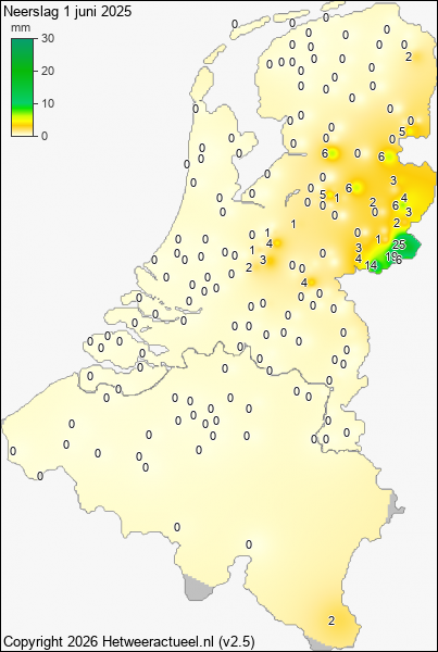 Neerslag 1 juni 2025