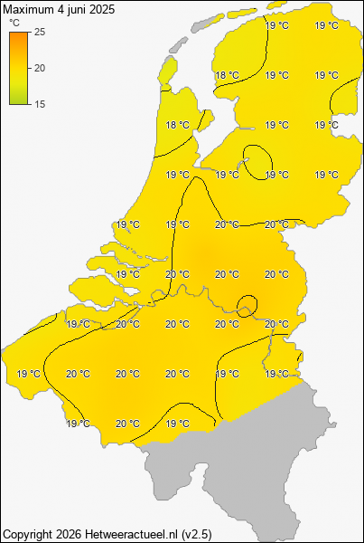 Maximum temperatuur 4 juni 2025
