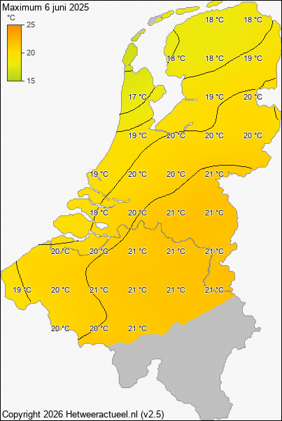 Maximum temperatuur 6 juni 2025