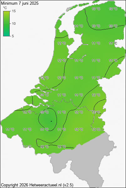 Minimum temperatuur 7 juni 2025
