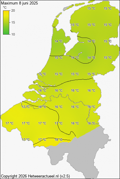 Maximum temperatuur 8 juni 2025