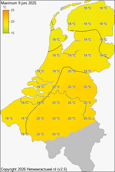 Maximum temperatuur 9 juni 2025