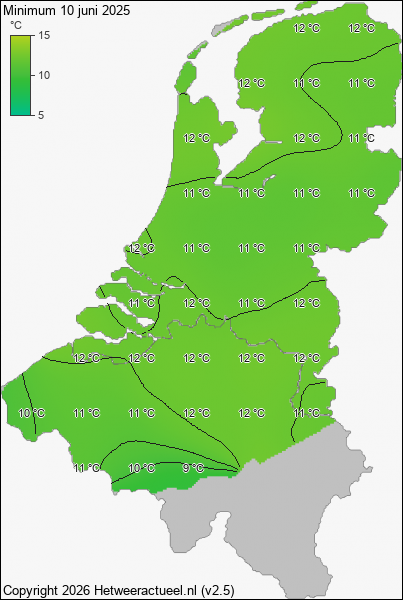 Minimum temperatuur 10 juni 2025