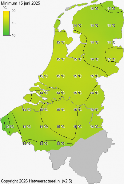 Minimum temperatuur 15 juni 2025