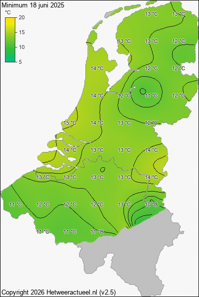 Minimum temperatuur 18 juni 2025