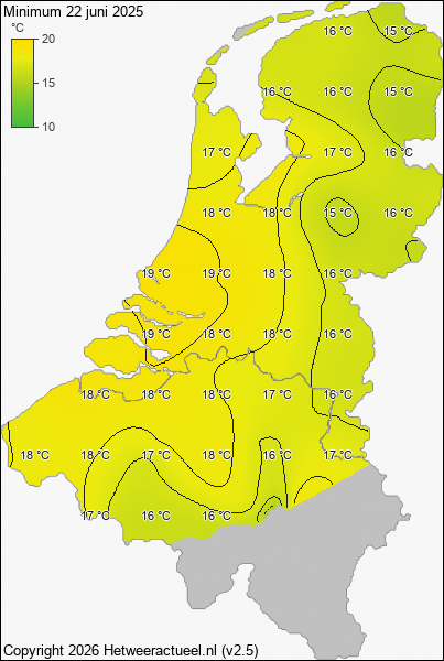 Minimum temperatuur 22 juni 2025