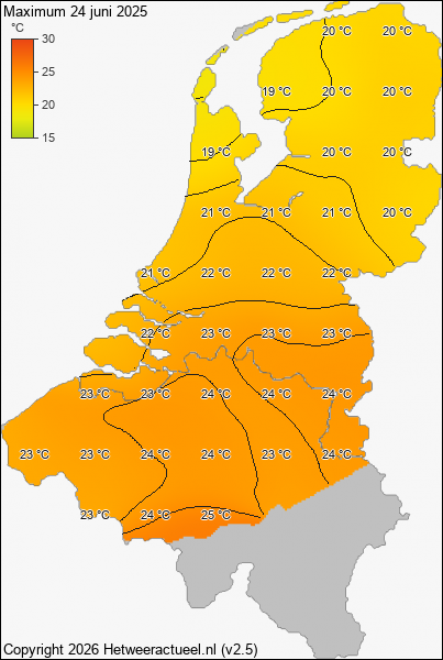 Maximum temperatuur 24 juni 2025