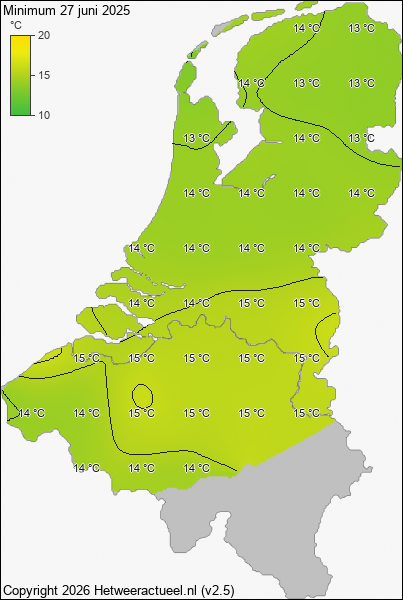 Minimum temperatuur 27 juni 2025
