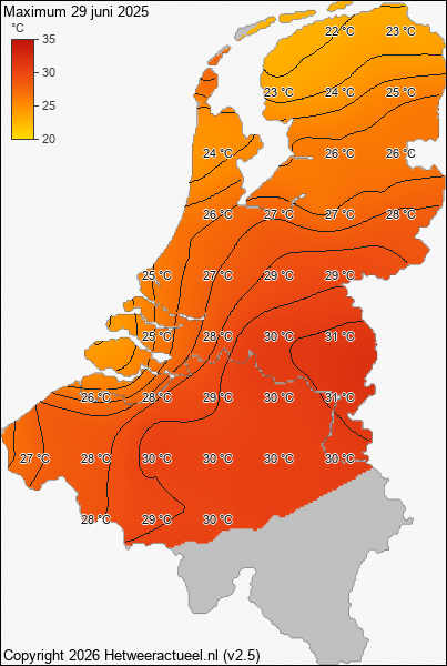 Maximum temperatuur 29 juni 2025