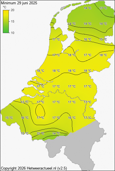Minimum temperatuur 29 juni 2025