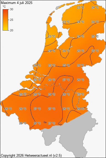 Maximum temperatuur 4 juli 2025