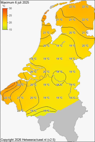 Maximum temperatuur 6 juli 2025