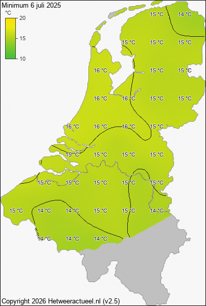 Minimum temperatuur 6 juli 2025