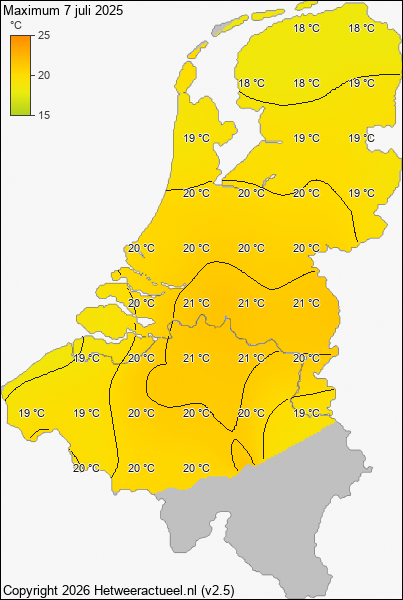 Maximum temperatuur 7 juli 2025