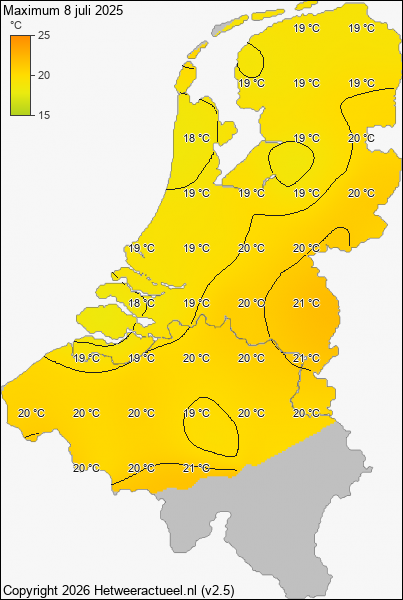 Maximum temperatuur 8 juli 2025