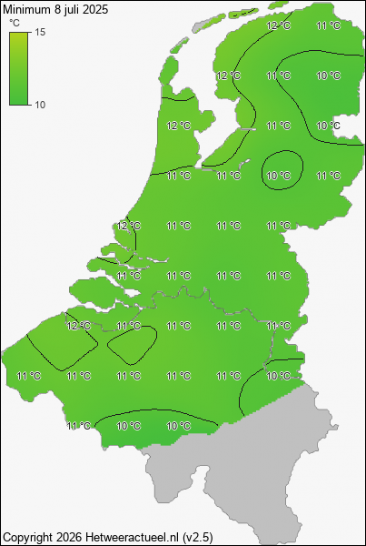 Minimum temperatuur 8 juli 2025