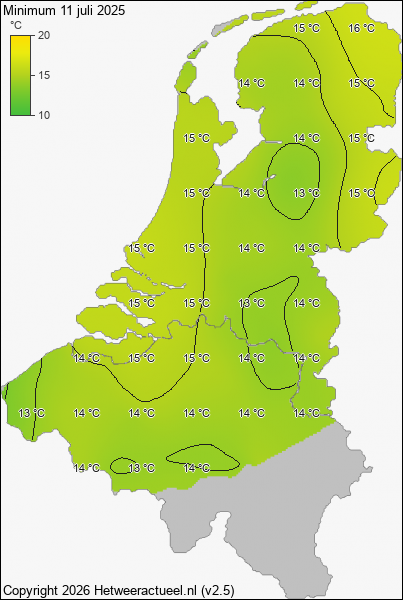 Minimum temperatuur 11 juli 2025