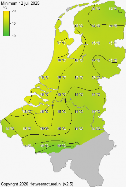 Minimum temperatuur 12 juli 2025