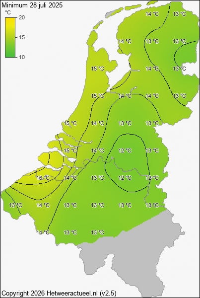 Minimum temperatuur 28 juli 2025