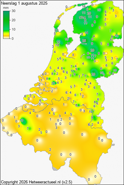 Neerslag 1 augustus 2025