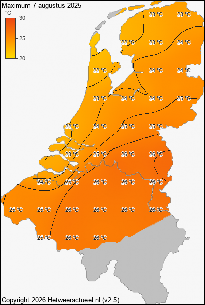 Maximum temperatuur 7 augustus 2025