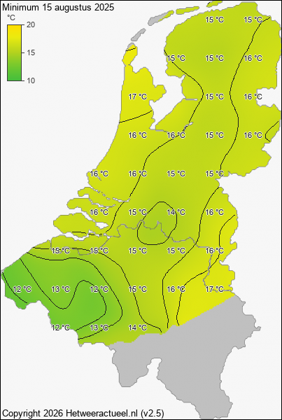 Minimum temperatuur 15 augustus 2025