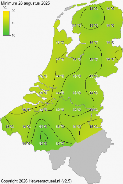 Minimum temperatuur 28 augustus 2025